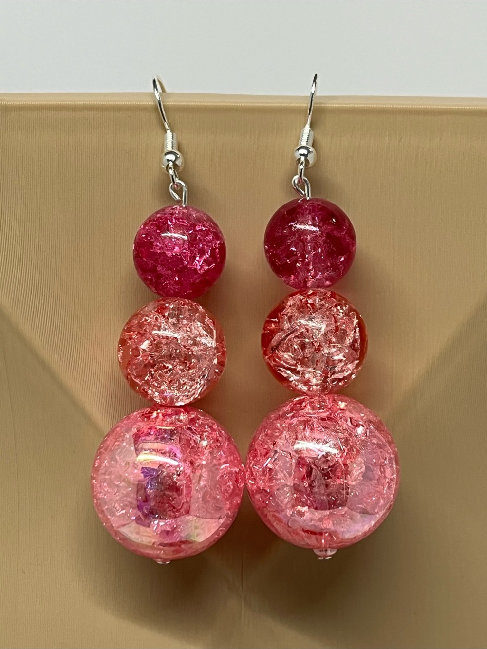 Hand Crafted Pink Gradient Triple-Bubble Dangle Earrings
